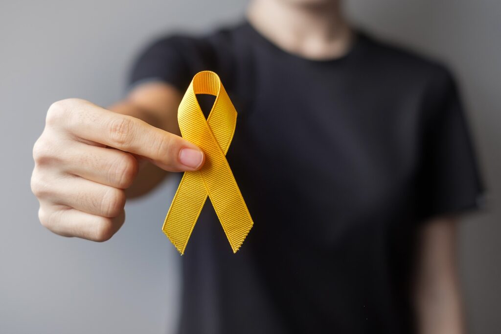Suicide prevention day, Sarcoma, bone, bladder and Childhood cancer Awareness month, Yellow Ribbon
